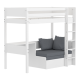 High bed with sofa, desk and mattress, 90x200 cm