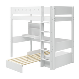 Casa High Bed with Desk, Sofa, Ladder and Safety Rail, 90x200 cm, White