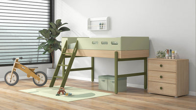 Mid-high bed with slanting ladder
