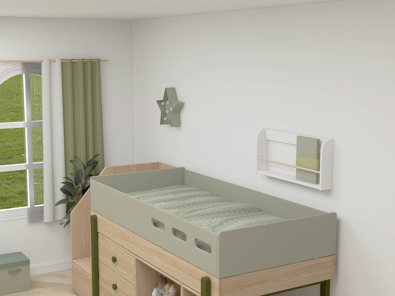 Mid-high bed w. staircase and storage