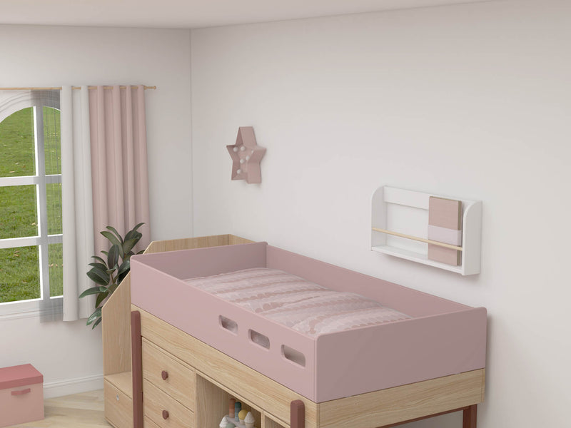 Mid-high bed w. staircase and storage