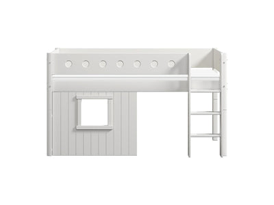 Mid-high bed, str. ladder & Treehouse Bed Fronts, white frame