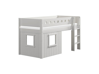 Mid-high bed, str. ladder & Treehouse Bed Fronts, white frame