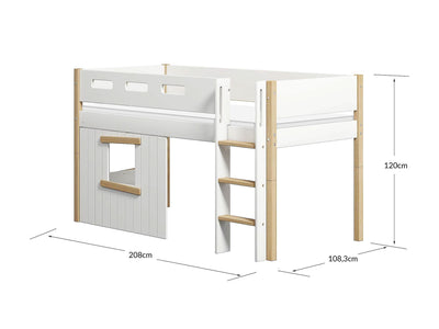 Halfhoogslaper, rechte ladder en boomhut bedfronten, eiken frame