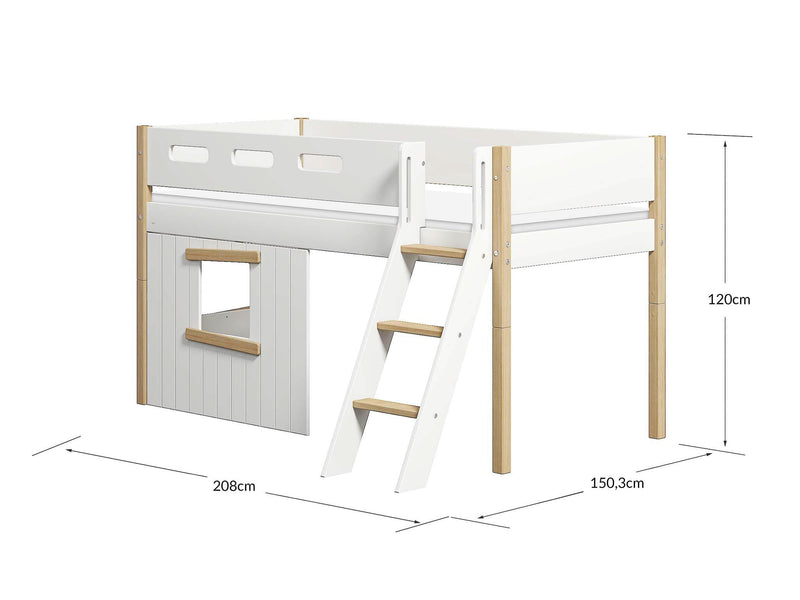 Mid-high bed, sl. ladder & Treehouse Bed Fronts, oak frame